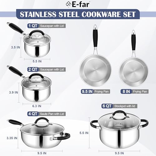 10-Piece Stainless Steel Cookware Set with Induction Pots and Pans