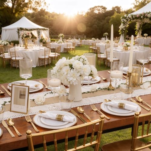 White and Gold Disposable Dinnerware Set for 50 Guests - 350 Pieces