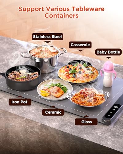 XL Large Food Warming Mat 24x15 Inch - Fast 10s Full Surface Heating, Adjustable Temperature & Timer