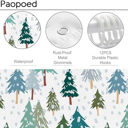 PAOPOED Christmas Pine Tree Shower Curtain 72x72 Inches Holiday Bathroom Decor