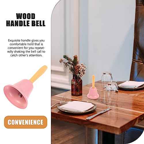 1Pcs Xmas Hand Call Bell Handbell with Wooden Handle Solid Loud Hand Bell for Christmas Dinner Calling Decor Pink