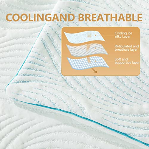 Blue King Size Cooling Memory Foam Pillow Set of 2 - Adjustable Support