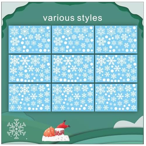 321pcs Christmas Window Decals - 9 Sheets of Snowflakes, Winter & Holiday Designs for Glass Windows