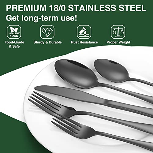Black Flatware Set for 12 with Organizer - 60-Piece Stainless Steel Cutlery