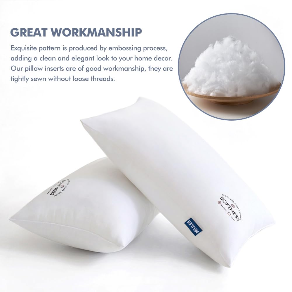 MIULEE 12x20 Throw Pillow Inserts (Set of 2), Rectangle Premium Soft Decorative Pillow Inserts for Sofa Bed Living Room