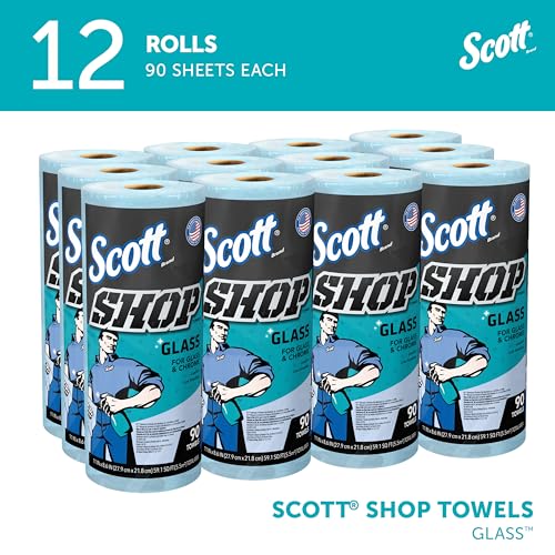 Glass & Mirror Shop Towels - 90 Towels per Roll, 12 Rolls Case, Lint-Free Cleaning