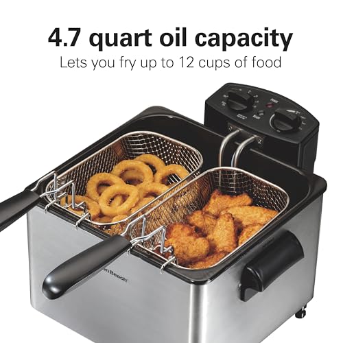 Hamilton Beach 4.5L Electric Deep Fryer with 2 Baskets & Stainless Steel - 19 Cup Capacity