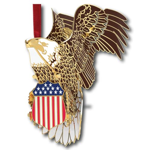 Beacon Design Bald Eagle 3D Brass Ornament - Patriotic Christmas & Year-Round Decor, Made in USA
