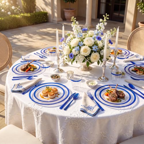 700Pcs Dark Blue Plastic Dinnerware Set for 100 Guests - Clear Plates & Utensils