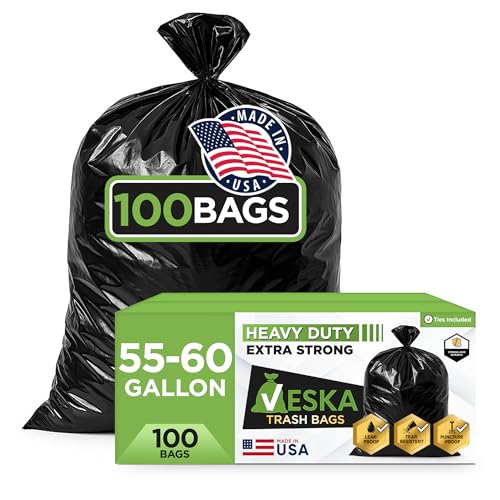 Heavy Duty 55-60 Gallon Trash Bags - Large Black Garbage Bags for Commercial & Yard Waste