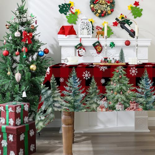 Christmas Tablecloth 52x70 Inches Red and Black Rectangular Holiday Decor