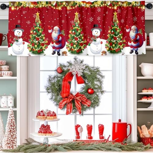 GlikCeil Red Christmas Snowman Santa Window Valance Curtains - 2 Pack