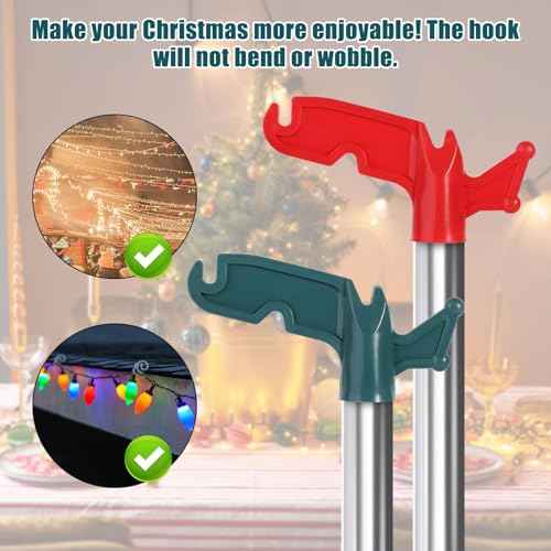 2pcs Plastic Utility Hook, Extension Pole Hanger Attachments Telescoping Pole Boat Pole Accessories Threaded Poles Screw-On Pole Adapter for Hanging Halloween Christmas Light (Green, Red)