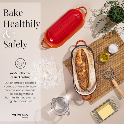 Enamelled Cast Iron Bread Loaf Pot - Rectangular Dutch Oven for Sourdough - 34cm x 16cm - Orange - Nuovva