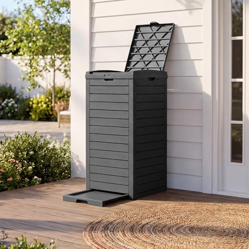 WTFGO Black 31 Gallon Outdoor Waterproof Trash Can with Lid & Drip Tray