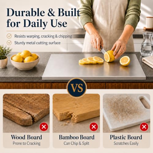 Stainless Steel Cutting Board with Lip, L-shaped Metal Chopping for