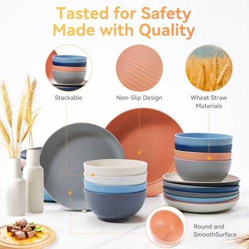 Hommaly 64-Piece Wheat Straw Dinnerware Set for 8, Unbreakable & Reusable