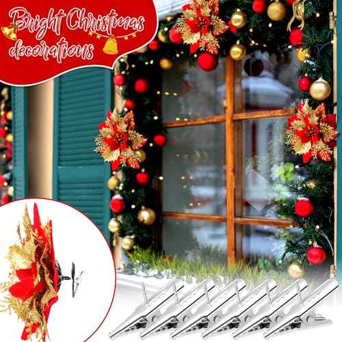 100 Pcs Christmas Tree Ornament Clips Ball Flower Decoration Clip Iron Metal Alligator Spring Clamps Test Line Crocodile Craft Baubles Hooks Hanger for Xmas Decorations 1.18 Inch