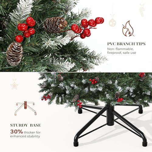 YITAHOME 6ft Prelit Decorated Pine Christmas Tree with Red Berries & Remote - Green Variant