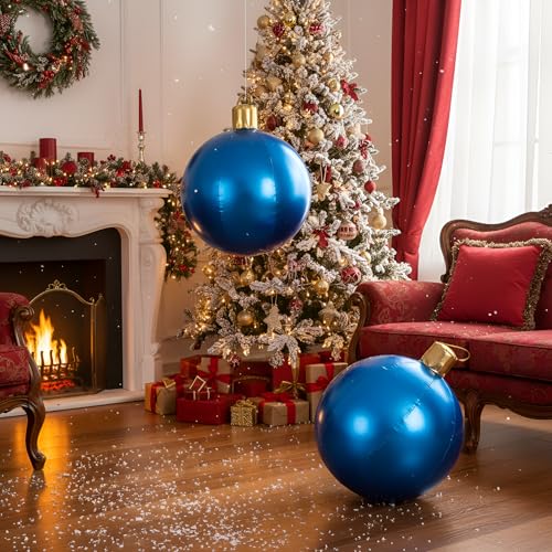 Jetec 4-Pack 17in Christmas Inflatable Ball Ornaments with Glitter Cloth Cover - Round Blue