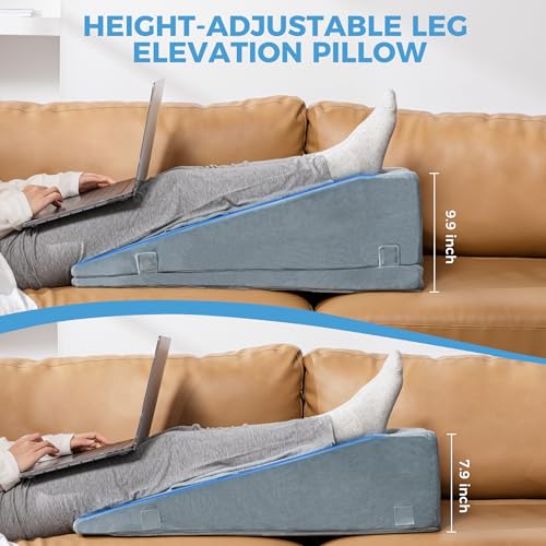 Ganondorf Grey Single Leg Elevation Pillow with Pad - Adjustable Foam Wedge for Post-Surgery Support