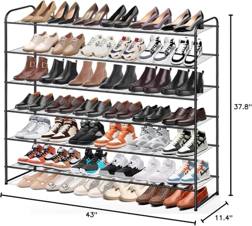 Large 6-Tier Metal Shoe Rack Organizer for Entryway & Bedroom - Black, 11.4 x 43 x 37.8 in