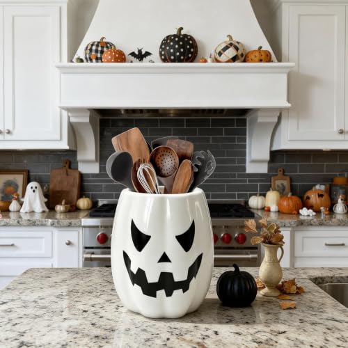 Halloween Pumpkin Ceramic Utensil Holder - Pinata Halloween Kitchen Decor