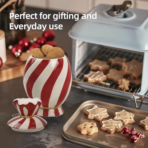 DIF DECO Christmas Candy Ceramic Storage Jars with Lid - 700ml, Vertical Storage Jar, 24.7 oz