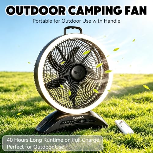TUIAIAO 45000mAh Rechargeable Battery Fan for Hurricane with LED, Black & White