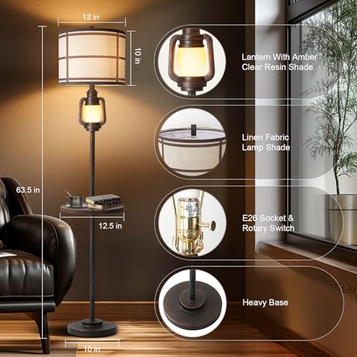 Dark Bronze Rustic Farmhouse Floor Lamp with Nightlight and Metal Tray