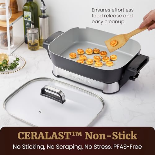 Elite Gourmet 10 Qt Stow-Away Electric Skillet with PFAS-Free Ceramic Coating