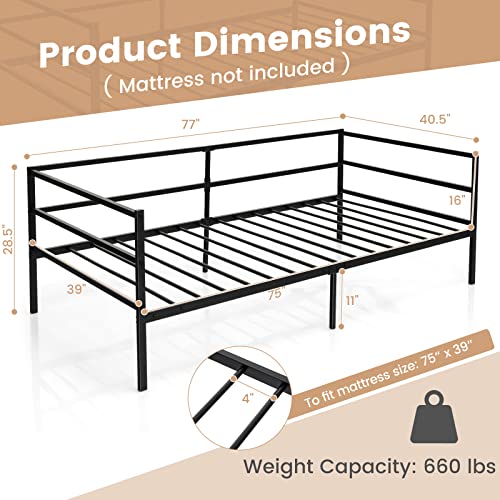Twin Metal Daybed Frame - Space-Saving Sofa Bed with Guardrails, No Box Spring Needed - Black - Variation of Twin / Daybed