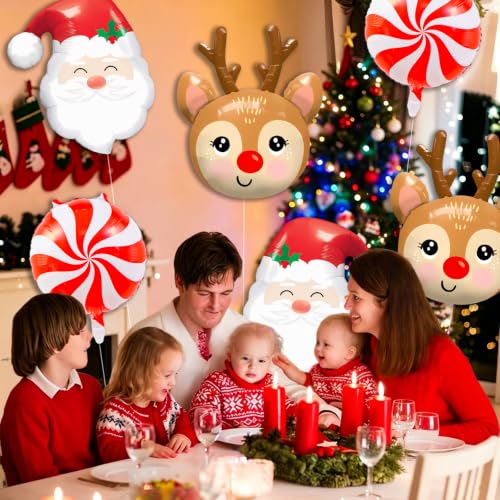 TOPDAOYUN 9pc Christmas Balloon Party Decor Set - Santa, Reindeer & Candy Balloons (Deer Variant)