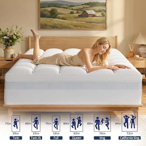 Queen Mattress Topper 4 Inch Dual Layer Memory Foam with Gel & Plush Cover White