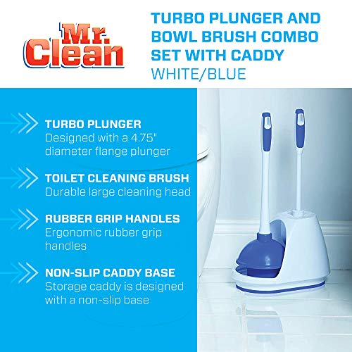 Mr. Clean Toilet Plunger and Bowl Brush Set with Caddy - White, Pack of 1
