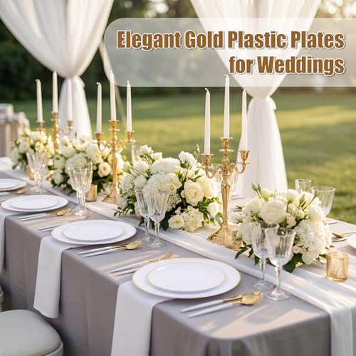 DaYammi Gold Disposable Dinnerware Set with White Handles - 150Pcs, Elegant Party Wedding