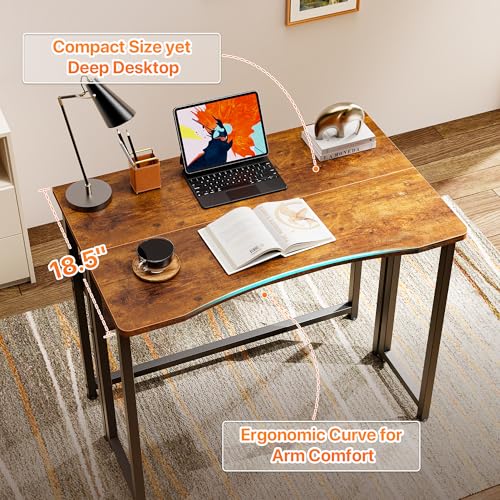 Huuger Rustic Brown 31.5 Inch Folding Desk with Storage Shelf, Compact Home Office Table