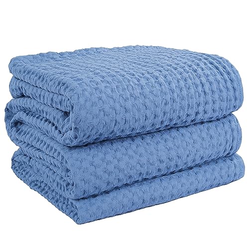 Oversized King Cotton Blanket 120x120 Sky Blue All Season Waffle Bed Cover