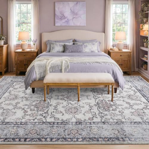 5x7 Washable Non-Slip Area Rug for Living Room - Vintage Style, Durable, Easy Care