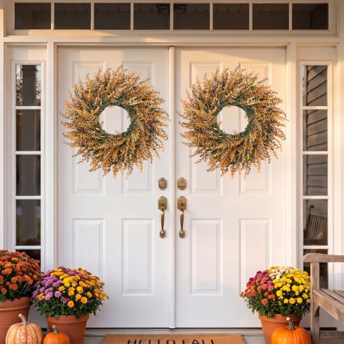 28-Inch Fall Wreath for Front Door - Autumn Orange Artificial Decor