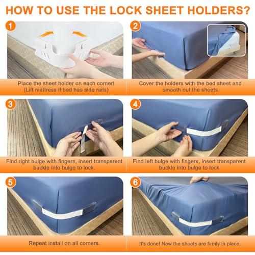 GASLIKE White Lock Bed Sheet Holders 4Pcs Anti-Slip Corner Straps for Secure Fit