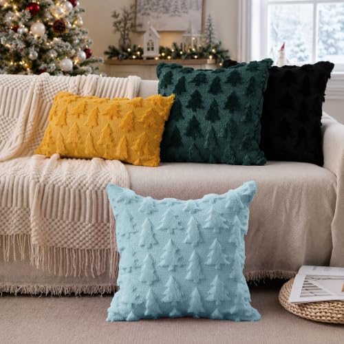 DFXSZ Blue Christmas Tree Pillow Covers 16x16 Set of 2 Home Decor