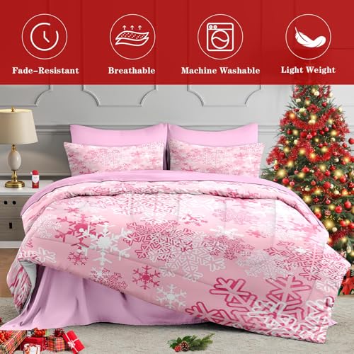WeCozy King Pink Snowflake Comforter Set with Sheets - 7 Pieces