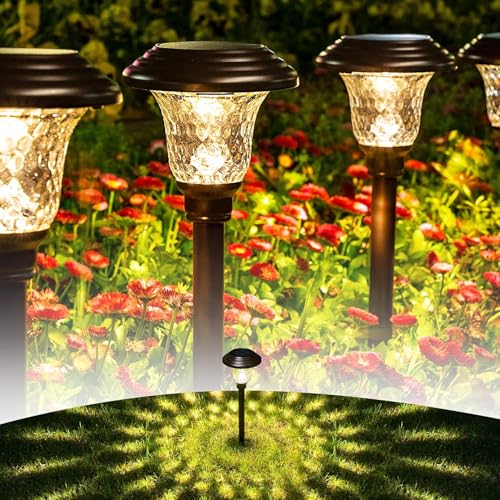 GIGALUMI Brown Solar Garden Lights 8 Pack with Metal & Glass Construction