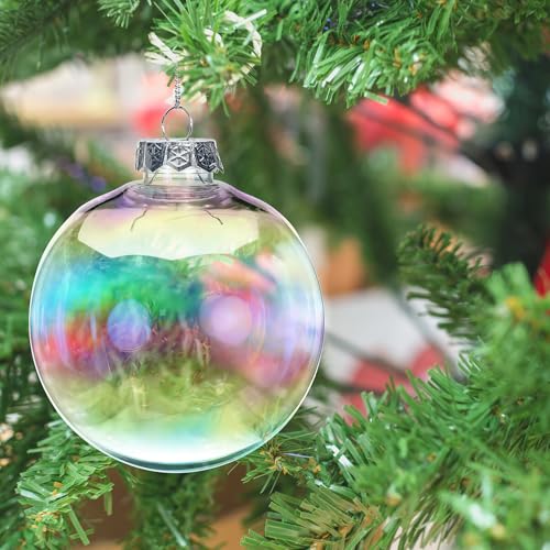 Funtery 12-Pack 4-Inch Iridescent Christmas Ornaments - Clear Holiday Decor