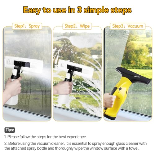 Rechargeable Window Vacuum Cleaner with 11in & 6.7in Squeegee Blades – Cordless Glass & Shower Cleaning