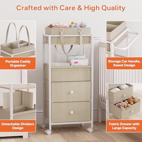 3-in-1 Baby Diaper Caddy Organizer Cart with Drawers - Off White