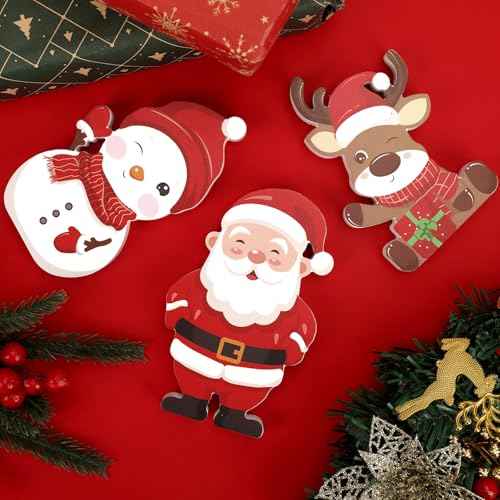 3 Pcs Christmas Tiered Tray Decor Christmas Wooden Signs Cute Santa Snowman Reindeer Christmas Table Decorations for Home Table Shelf