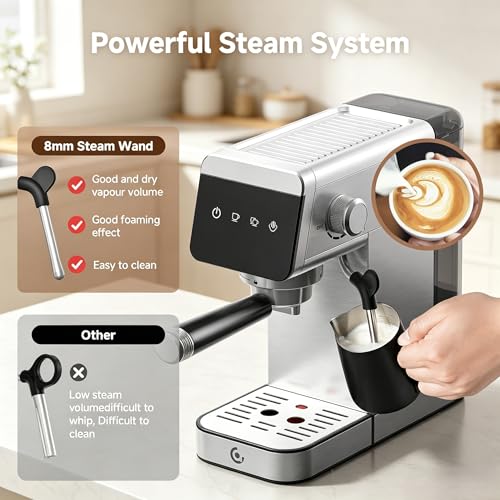 20 Bar Compact Espresso Coffee Machine with Milk Frother - Silver