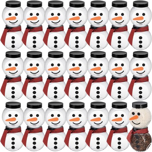 Jingmore 48 Pcs Christmas Snowman Candy Jars with Lids - Red Black Plaid (48 Count, 8 oz Each)